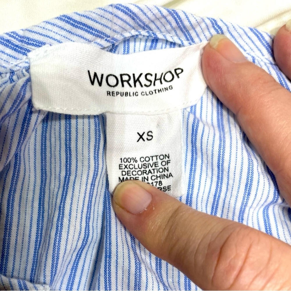 Workshop Republic Clothing Blue Striped Embroidered Tunic Tie Front - Picture 4 of 4